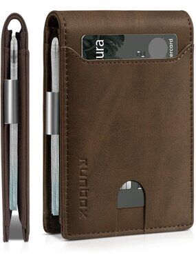 〽️Man Coffee Leather Money Clip RFID Blocking Pocket Bifold Credit Card Wallet